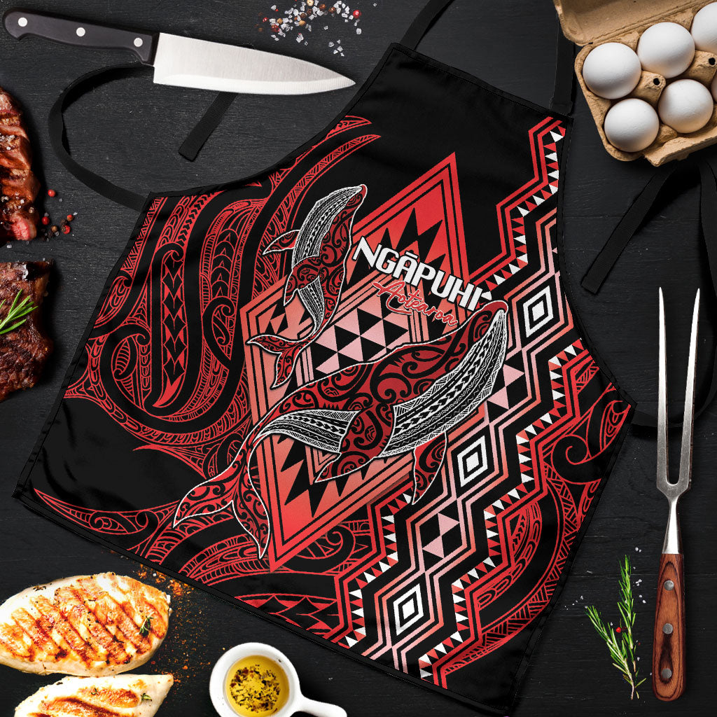 Aotearoa Iwi Ngapuhi Apron NZ Maori Humpback Whale Taniko Motifs LT14 Red - Polynesian Pride