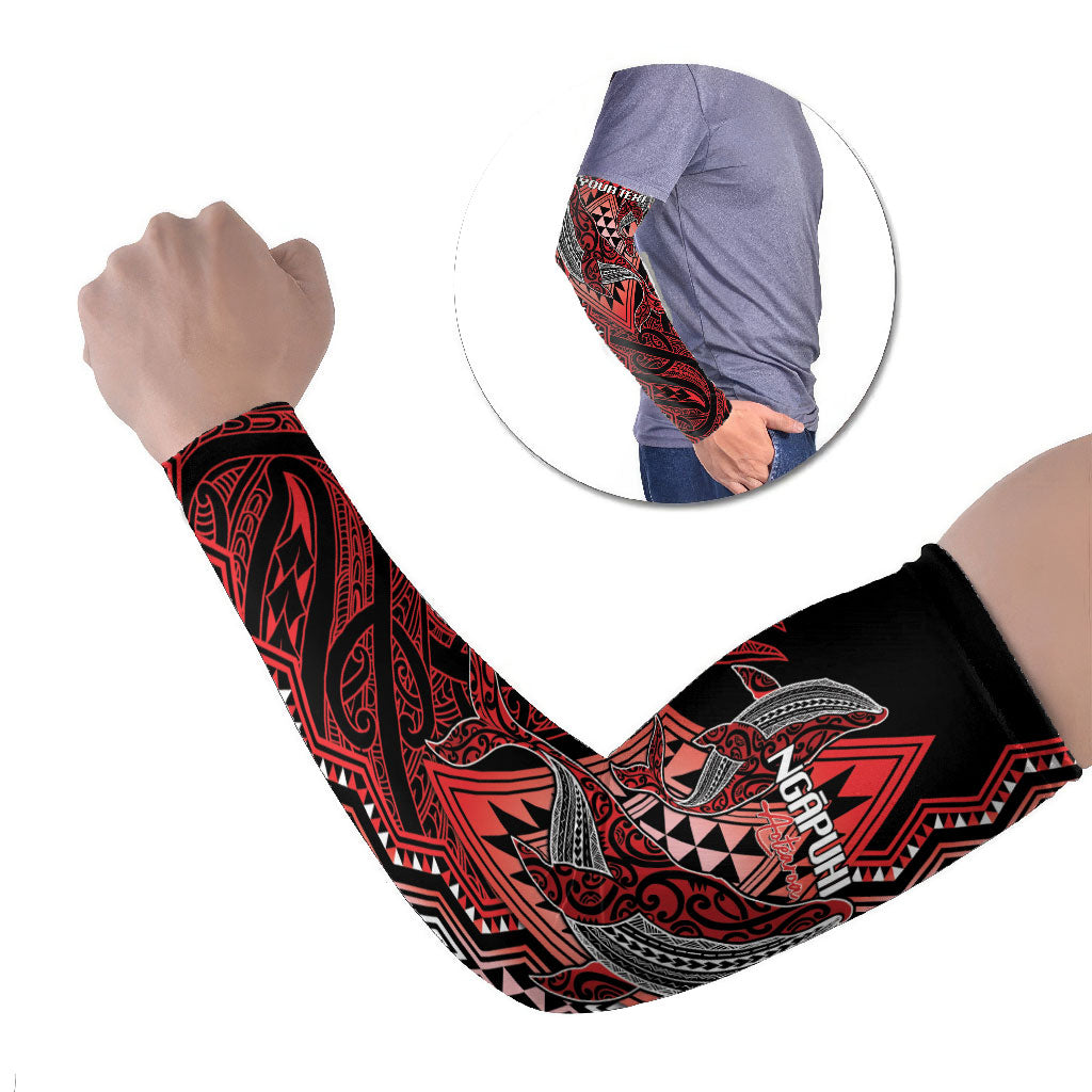 Aotearoa Iwi Ngapuhi Personalised Arm Sleeves NZ Maori Humpback Whale Taniko Motifs LT14 Set of 2 Red - Polynesian Pride