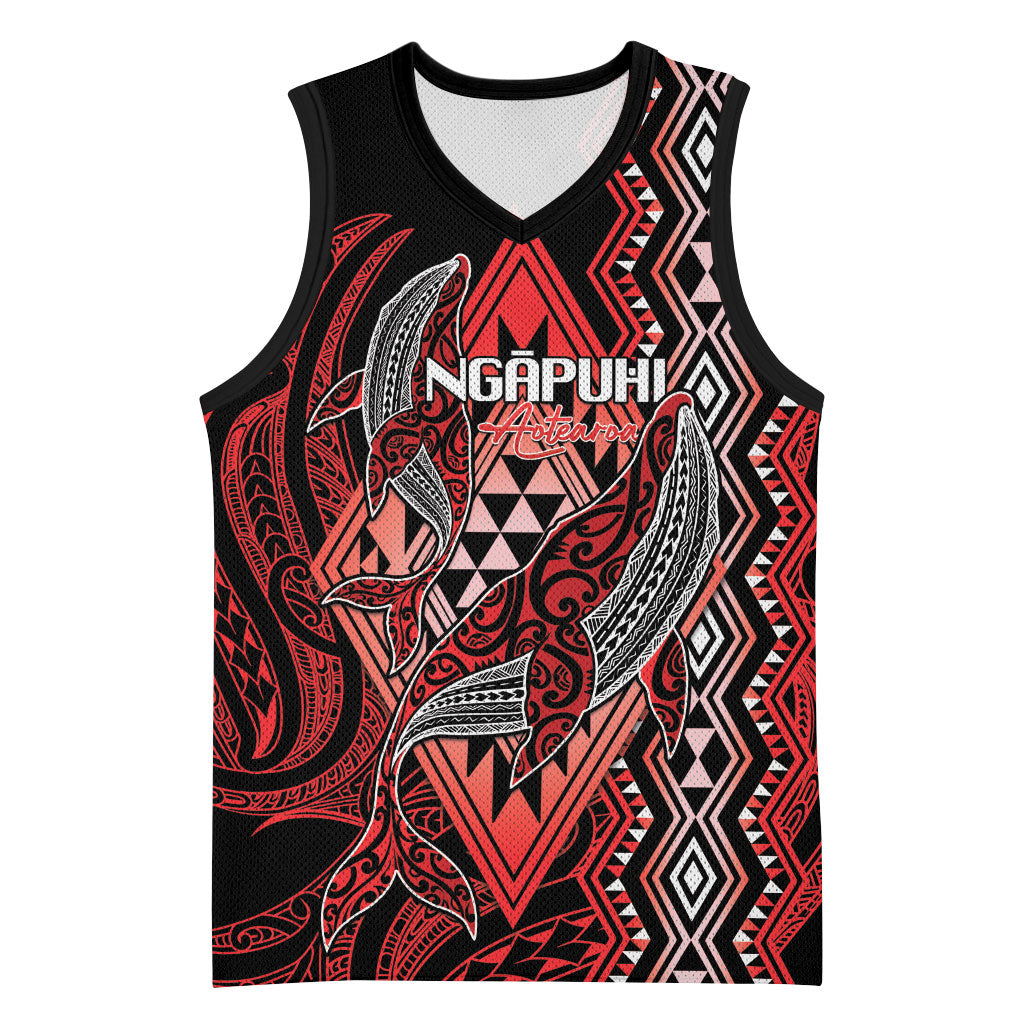 Aotearoa Iwi Ngapuhi Personalised Basketball Jersey NZ Maori Humpback Whale Taniko Motifs LT14 Unisex Red - Polynesian Pride