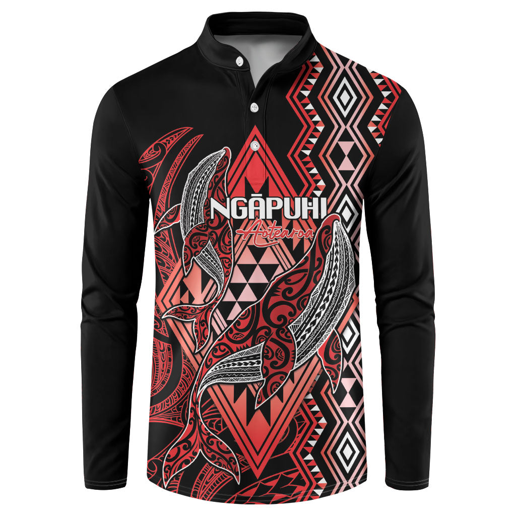 Aotearoa Iwi Ngapuhi Personalised Button Sweatshirt NZ Maori Humpback Whale Taniko Motifs LT14 Red - Polynesian Pride