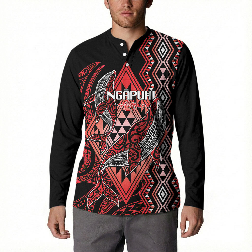 Aotearoa Iwi Ngapuhi Personalised Button Sweatshirt NZ Maori Humpback Whale Taniko Motifs LT14 - Polynesian Pride