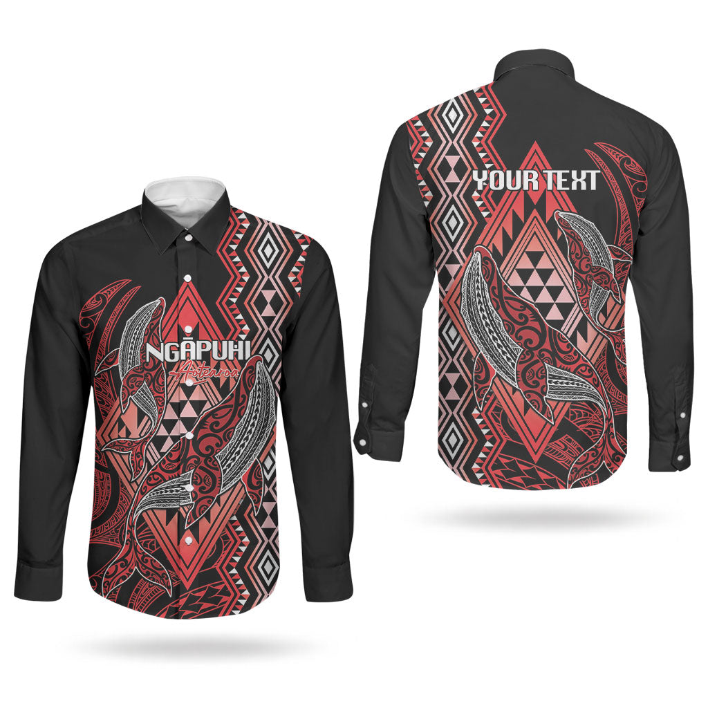 Aotearoa Iwi Ngapuhi Personalised Couples Matching Off Shoulder Maxi Dress and Long Sleeve Button Shirt NZ Maori Humpback Whale Taniko Motifs LT14 - Polynesian Pride