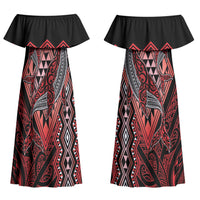 Aotearoa Iwi Ngapuhi Personalised Couples Matching Off Shoulder Maxi Dress and Long Sleeve Button Shirt NZ Maori Humpback Whale Taniko Motifs LT14 - Polynesian Pride