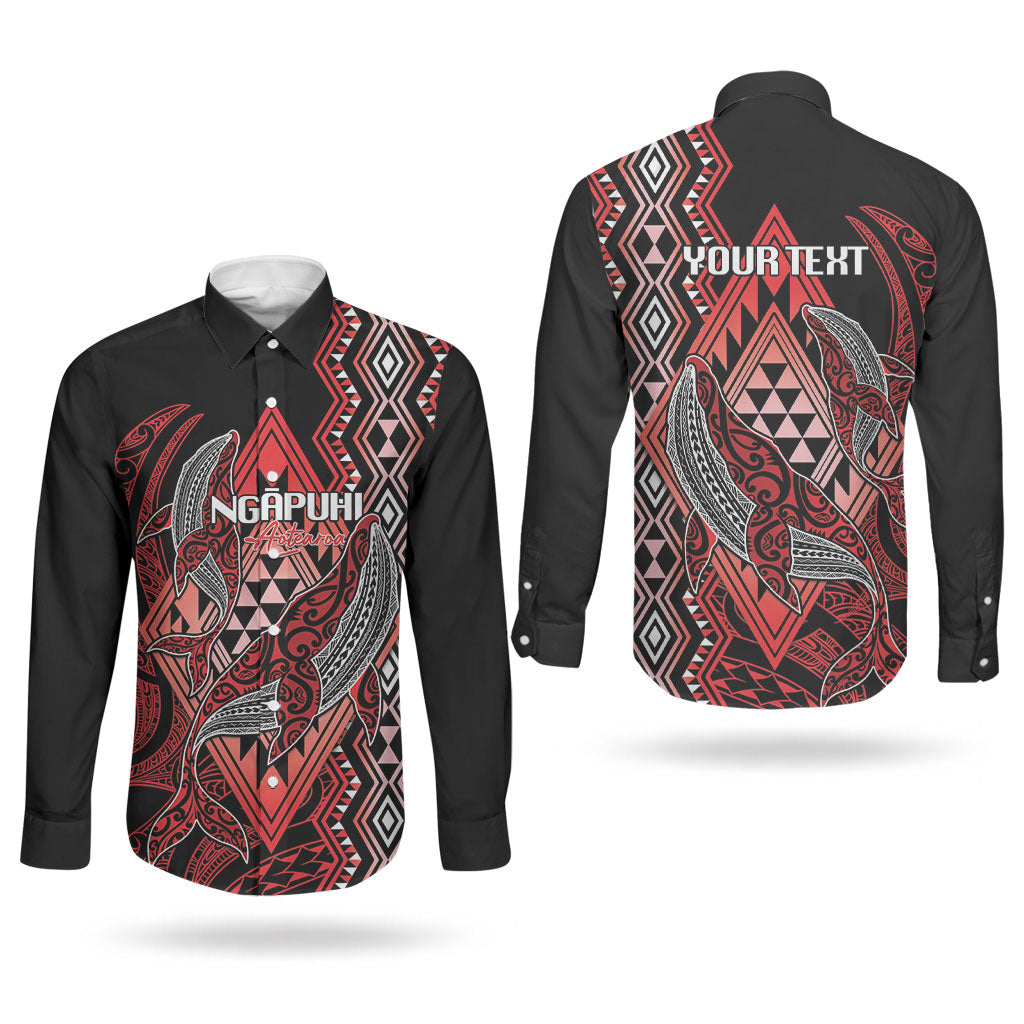 Aotearoa Iwi Ngapuhi Personalised Couples Matching Tank Maxi Dress and Long Sleeve Button Shirt NZ Maori Humpback Whale Taniko Motifs LT14 - Polynesian Pride