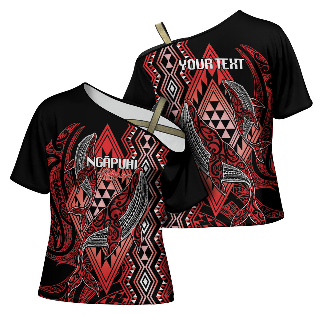 Aotearoa Iwi Ngapuhi Personalised Cross Shoulder Shirt NZ Maori Humpback Whale Taniko Motifs LT14 - Polynesian Pride