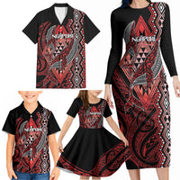 Aotearoa Iwi Ngapuhi Personalised Family Matching Long Sleeve Bodycon Dress and Hawaiian Shirt NZ Maori Humpback Whale Taniko Motifs LT14 - Polynesian Pride
