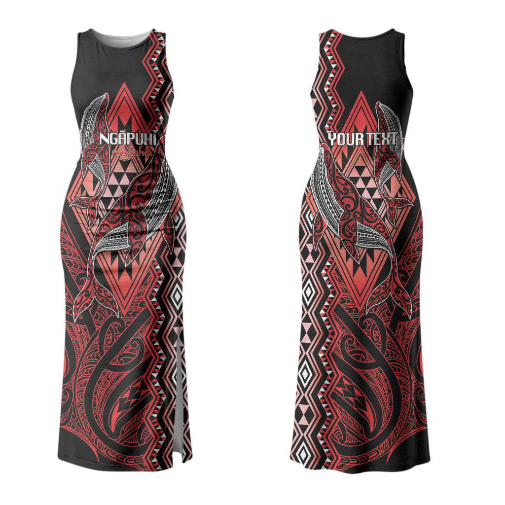 Aotearoa Iwi Ngapuhi Personalised Family Matching Tank Maxi Dress and Hawaiian Shirt NZ Maori Humpback Whale Taniko Motifs LT14 Mom's Dress Red - Polynesian Pride