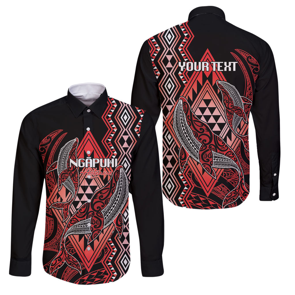 Aotearoa Iwi Ngapuhi Personalised Family Matching Tank Maxi Dress and Hawaiian Shirt NZ Maori Humpback Whale Taniko Motifs LT14 Dad's Shirt - Long Sleeve Red - Polynesian Pride