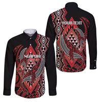 Aotearoa Iwi Ngapuhi Personalised Family Matching Tank Maxi Dress and Hawaiian Shirt NZ Maori Humpback Whale Taniko Motifs LT14 Dad's Shirt - Long Sleeve Red - Polynesian Pride