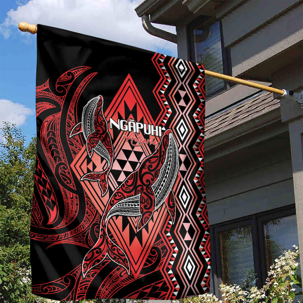 Aotearoa Iwi Ngapuhi Garden Flag NZ Maori Humpback Whale Taniko Motifs LT14 - Polynesian Pride