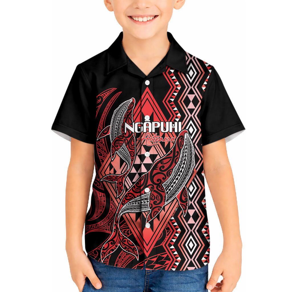 Aotearoa Iwi Ngapuhi Personalised Kid Hawaiian Shirt NZ Maori Humpback Whale Taniko Motifs