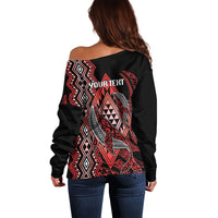 Aotearoa Iwi Ngapuhi Personalised Off Shoulder Sweater NZ Maori Humpback Whale Taniko Motifs LT14 - Polynesian Pride