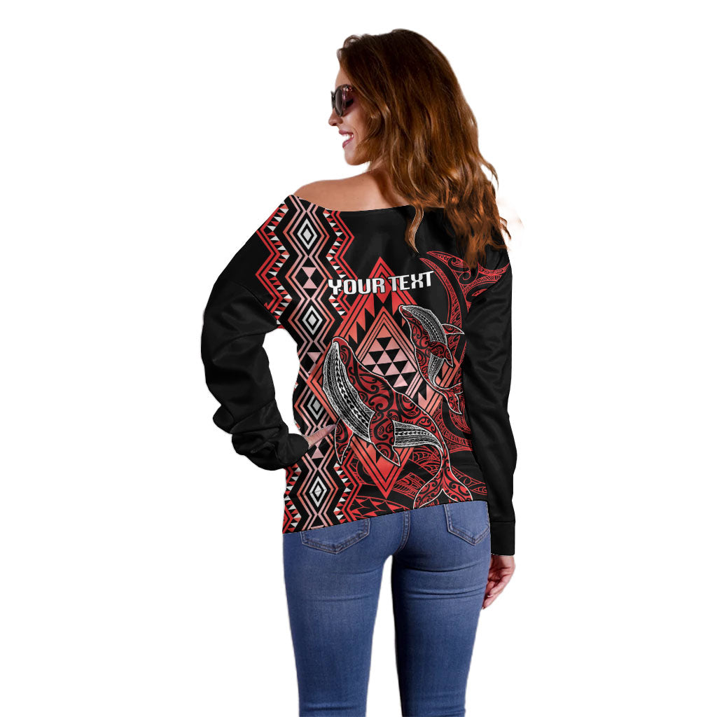 Aotearoa Iwi Ngapuhi Personalised Off Shoulder Sweater NZ Maori Humpback Whale Taniko Motifs LT14 - Polynesian Pride