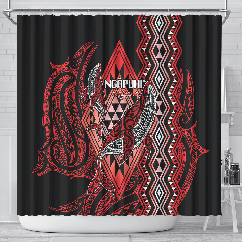 Aotearoa Iwi Ngapuhi Shower Curtain NZ Maori Humpback Whale Taniko Motifs LT14 - Polynesian Pride