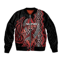 Aotearoa Iwi Ngapuhi Personalised Sleeve Zip Bomber Jacket NZ Maori Humpback Whale Taniko Motifs LT14 Unisex Red - Polynesian Pride