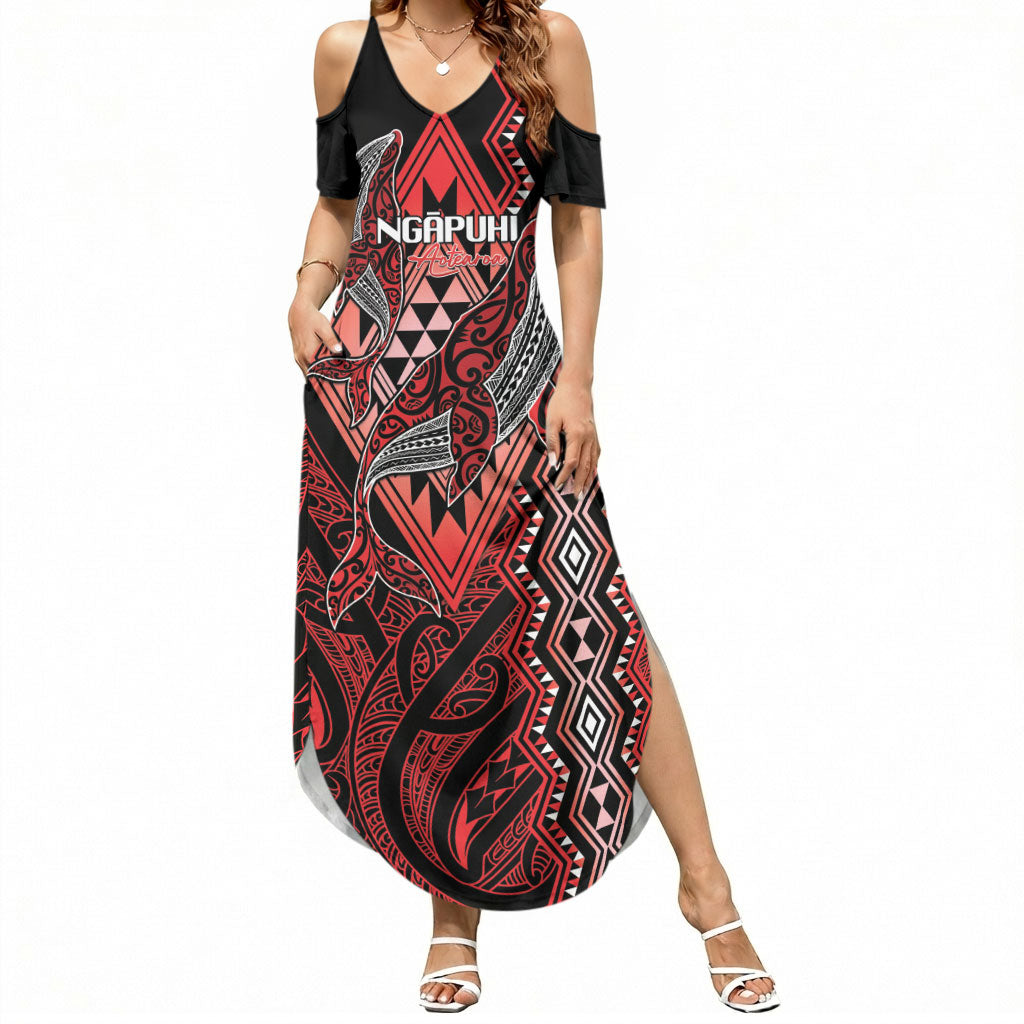 Aotearoa Iwi Ngapuhi Personalised Summer Maxi Dress NZ Maori Humpback Whale Taniko Motifs LT14 Women Red - Polynesian Pride