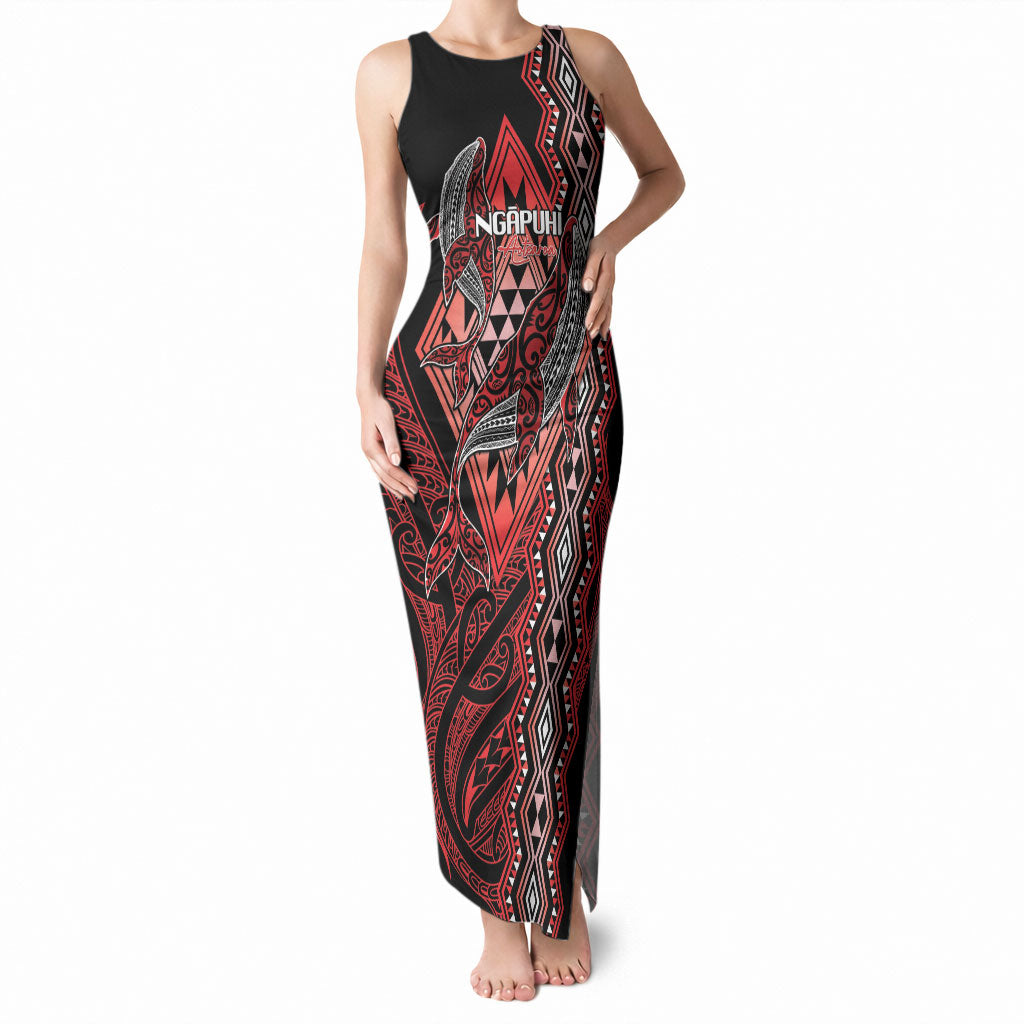 Aotearoa Iwi Ngapuhi Personalised Tank Maxi Dress NZ Maori Humpback Whale Taniko Motifs LT14 Women Red - Polynesian Pride