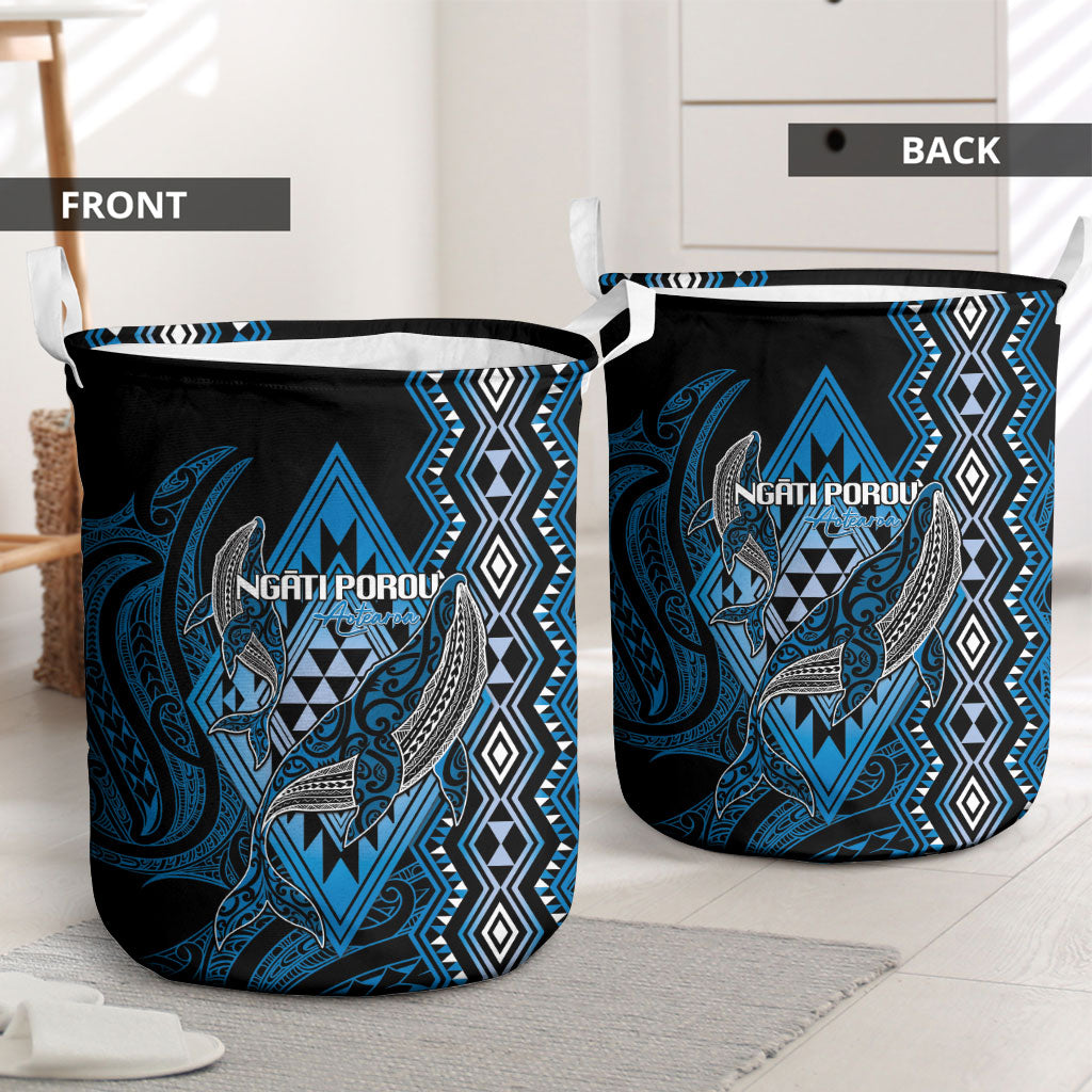 Aotearoa Iwi Ngati Porou Laundry Basket NZ Maori Humpback Whale Taniko Motifs LT14 - Polynesian Pride