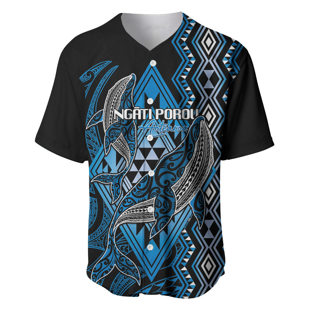 Aotearoa Iwi Ngati Porou Personalised Baseball Jersey NZ Maori Humpback Whale Taniko Motifs LT14 Blue - Polynesian Pride