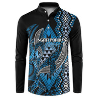 Aotearoa Iwi Ngati Porou Personalised Button Sweatshirt NZ Maori Humpback Whale Taniko Motifs LT14 Blue - Polynesian Pride