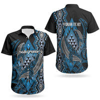 Aotearoa Iwi Ngati Porou Personalised Couples Matching Short Sleeve Bodycon Dress and Hawaiian Shirt NZ Maori Humpback Whale Taniko Motifs LT14 - Polynesian Pride