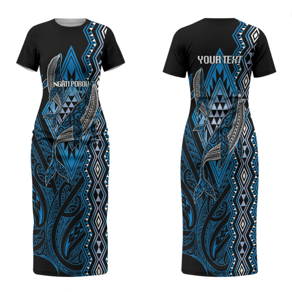 Aotearoa Iwi Ngati Porou Personalised Couples Matching Short Sleeve Bodycon Dress and Hawaiian Shirt NZ Maori Humpback Whale Taniko Motifs LT14 - Polynesian Pride