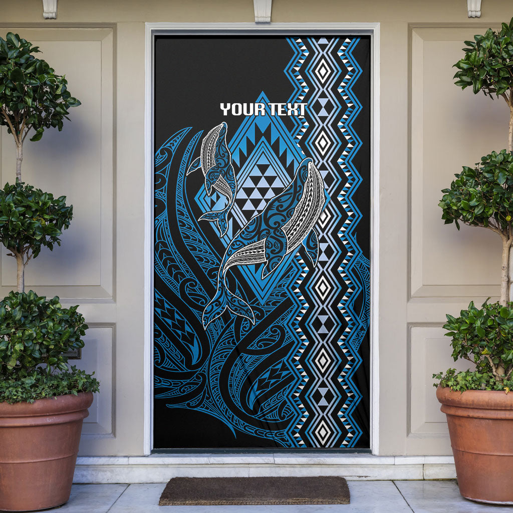 Aotearoa Iwi Ngati Porou Personalised Door Cover NZ Maori Humpback Whale Taniko Motifs LT14 Blue - Polynesian Pride