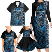 Aotearoa Iwi Ngati Porou Personalised Family Matching Long Sleeve Bodycon Dress and Hawaiian Shirt NZ Maori Humpback Whale Taniko Motifs LT14 - Polynesian Pride