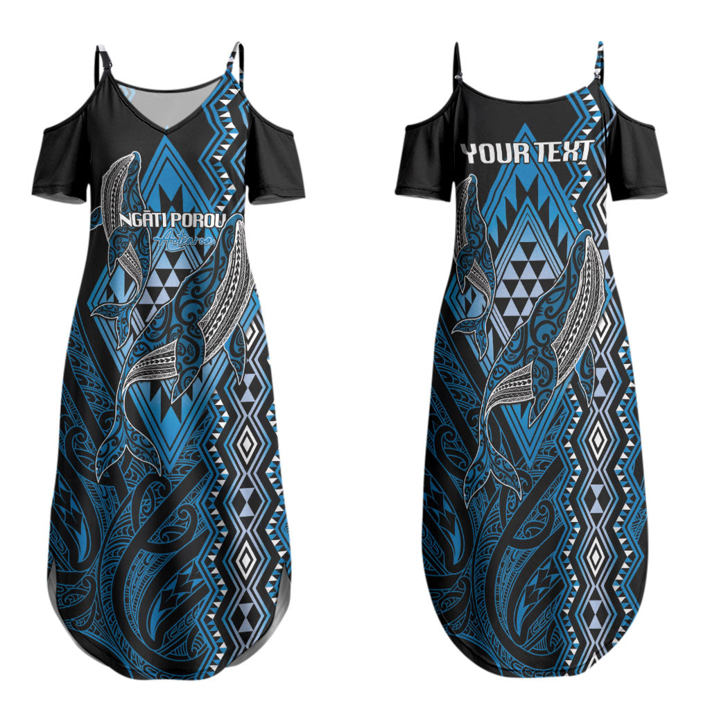 Aotearoa Iwi Ngati Porou Personalised Family Matching Summer Maxi Dress and Hawaiian Shirt NZ Maori Humpback Whale Taniko Motifs LT14 Mom's Dress Blue - Polynesian Pride
