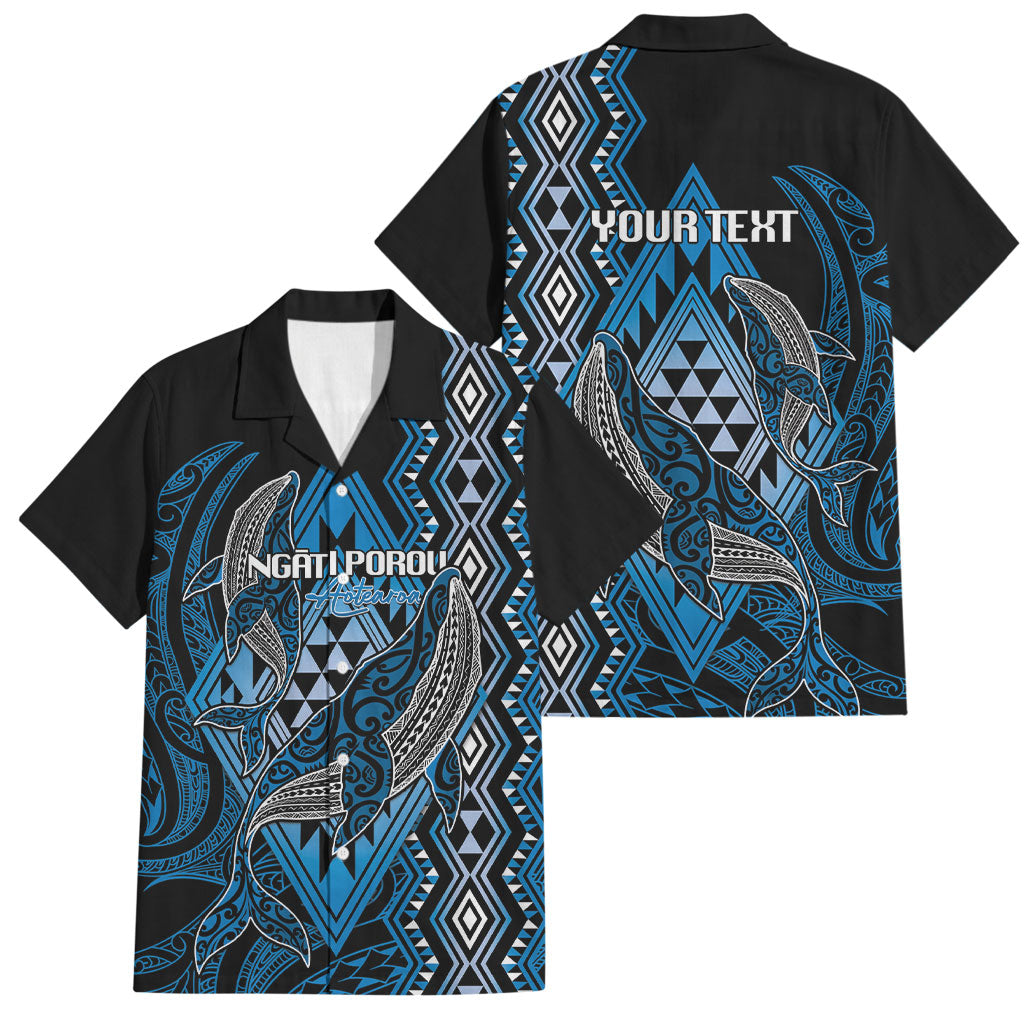 Aotearoa Iwi Ngati Porou Personalised Family Matching Tank Maxi Dress and Hawaiian Shirt NZ Maori Humpback Whale Taniko Motifs LT14 Dad's Shirt - Short Sleeve Blue - Polynesian Pride