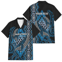Aotearoa Iwi Ngati Porou Personalised Family Matching Tank Maxi Dress and Hawaiian Shirt NZ Maori Humpback Whale Taniko Motifs LT14 Dad's Shirt - Short Sleeve Blue - Polynesian Pride