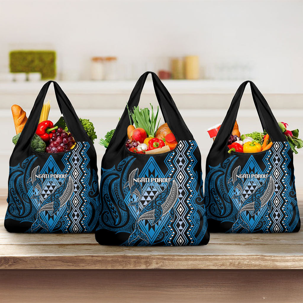 Aotearoa Iwi Ngati Porou Grocery Bag NZ Maori Humpback Whale Taniko Motifs LT14 3-pack One Size Blue - Polynesian Pride