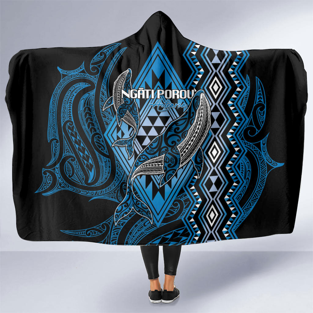 Aotearoa Iwi Ngati Porou Hooded Blanket NZ Maori Humpback Whale Taniko Motifs LT14 One Size Blue - Polynesian Pride