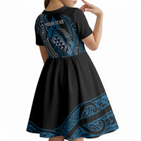 Aotearoa Iwi Ngati Porou Personalised Kid Short Sleeve Dress NZ Maori Humpback Whale Taniko Motifs LT14 - Polynesian Pride