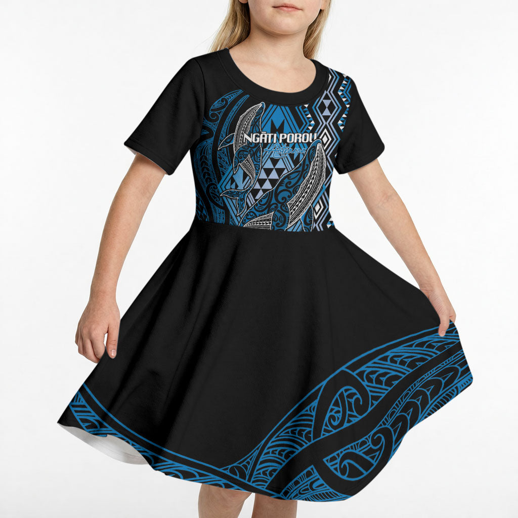 Aotearoa Iwi Ngati Porou Personalised Kid Short Sleeve Dress NZ Maori Humpback Whale Taniko Motifs LT14 - Polynesian Pride