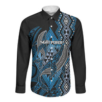 Aotearoa Iwi Ngati Porou Personalised Long Sleeve Button Shirt NZ Maori Humpback Whale Taniko Motifs LT14 Unisex Blue - Polynesian Pride