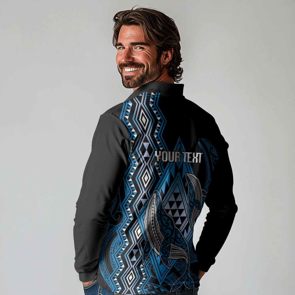 Aotearoa Iwi Ngati Porou Personalised Long Sleeve Polo Shirt NZ Maori Humpback Whale Taniko Motifs LT14 - Polynesian Pride