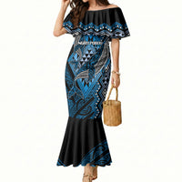 Aotearoa Iwi Ngati Porou Personalised Mermaid Dress NZ Maori Humpback Whale Taniko Motifs LT14 Women Blue - Polynesian Pride