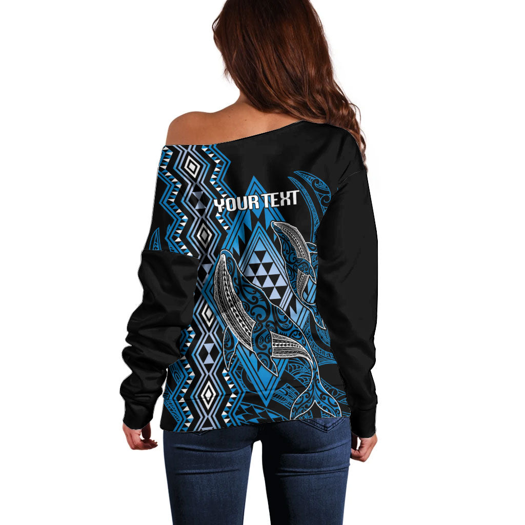 Aotearoa Iwi Ngati Porou Personalised Off Shoulder Sweater NZ Maori Humpback Whale Taniko Motifs LT14 - Polynesian Pride