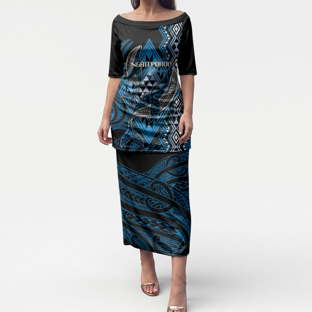 Aotearoa Iwi Ngati Porou Personalised Puletasi NZ Maori Humpback Whale Taniko Motifs LT14 Long Dress Blue - Polynesian Pride