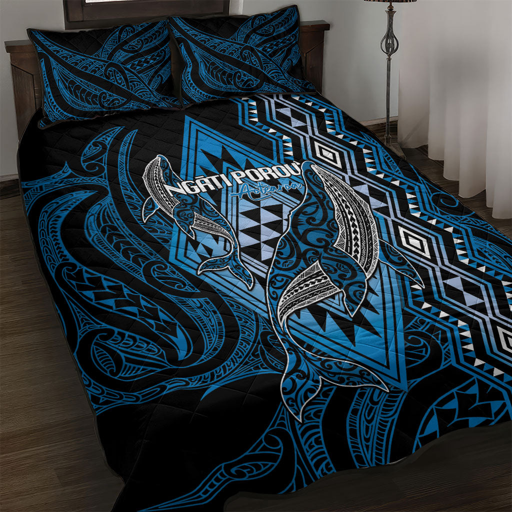 Aotearoa Iwi Ngati Porou Quilt Bed Set NZ Maori Humpback Whale Taniko Motifs LT14 Blue - Polynesian Pride