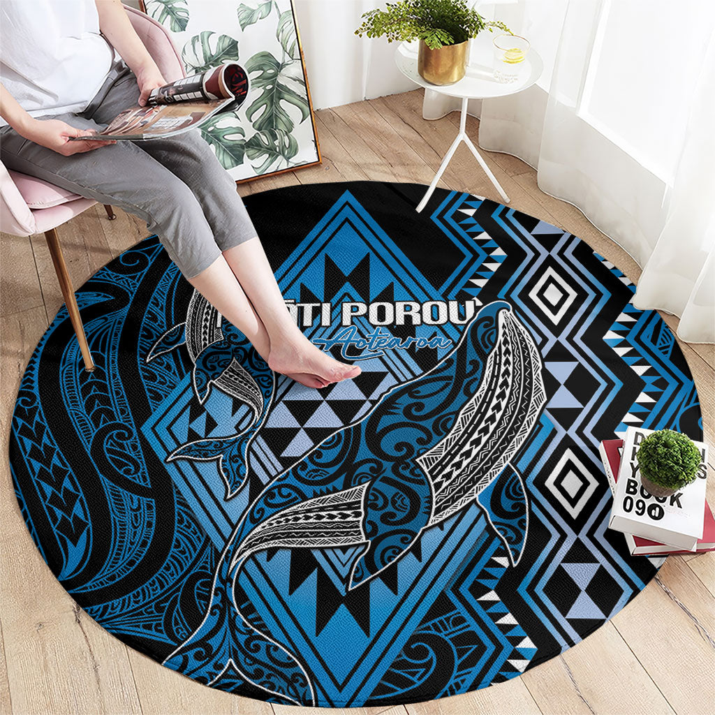Aotearoa Iwi Ngati Porou Round Carpet NZ Maori Humpback Whale Taniko Motifs LT14 - Polynesian Pride