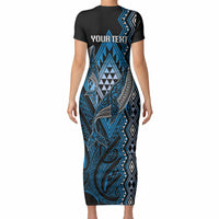 Aotearoa Iwi Ngati Porou Personalised Short Sleeve Bodycon Dress NZ Maori Humpback Whale Taniko Motifs LT14 - Polynesian Pride