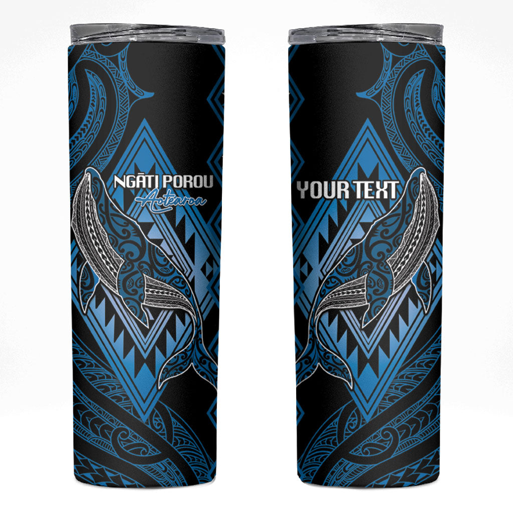 Aotearoa Iwi Ngati Porou Personalised Skinny Tumbler NZ Maori Humpback Whale Taniko Motifs LT14 Blue - Polynesian Pride