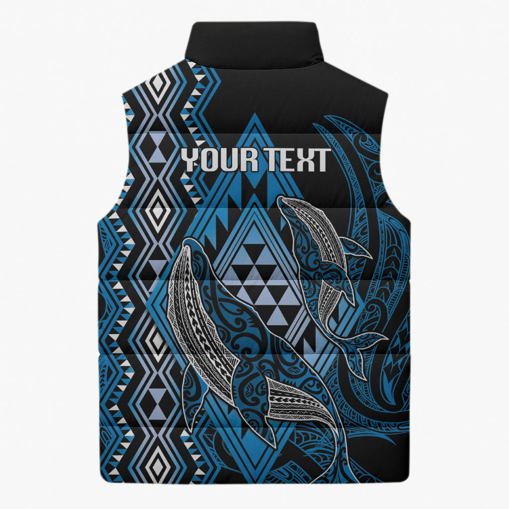 Aotearoa Iwi Ngati Porou Personalised Sleeveless Puffer Jacket NZ Maori Humpback Whale Taniko Motifs LT14 - Polynesian Pride