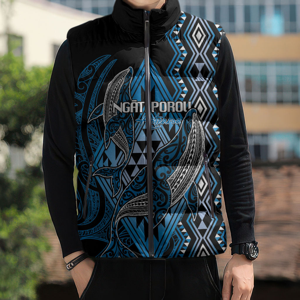 Aotearoa Iwi Ngati Porou Personalised Sleeveless Puffer Jacket NZ Maori Humpback Whale Taniko Motifs LT14 - Polynesian Pride