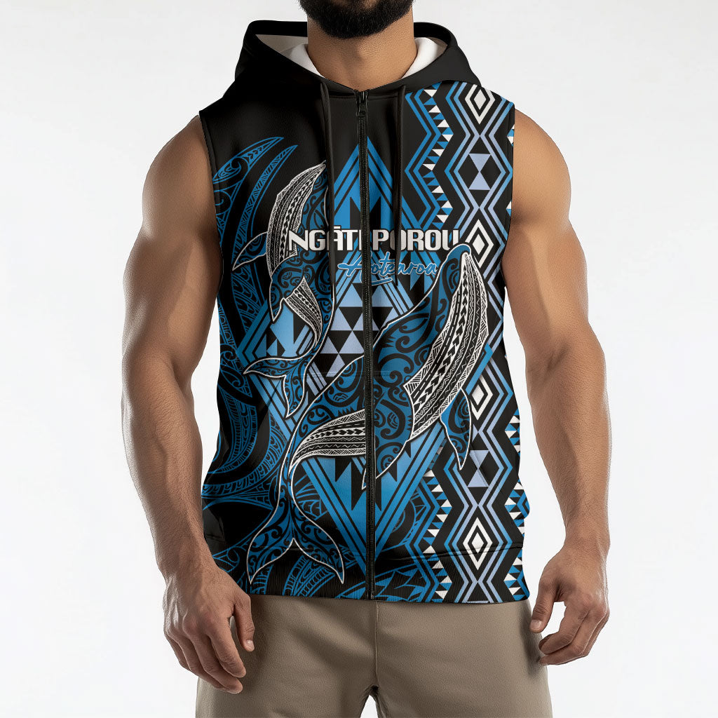 Aotearoa Iwi Ngati Porou Personalised Sleeveless Zip Hoodie NZ Maori Humpback Whale Taniko Motifs LT14 - Polynesian Pride