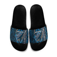 Aotearoa Iwi Ngati Porou Slide Sandals NZ Maori Humpback Whale Taniko Motifs LT14 Blue - Polynesian Pride