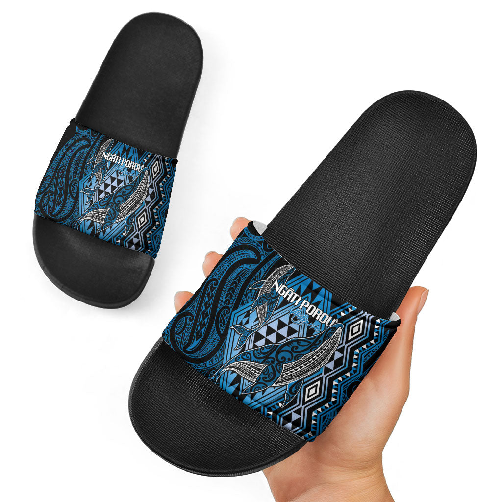 Aotearoa Iwi Ngati Porou Slide Sandals NZ Maori Humpback Whale Taniko Motifs LT14 - Polynesian Pride