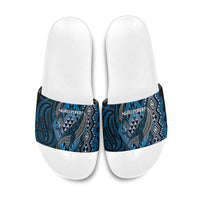 Aotearoa Iwi Ngati Porou Slide Sandals NZ Maori Humpback Whale Taniko Motifs LT14 Blue - Polynesian Pride